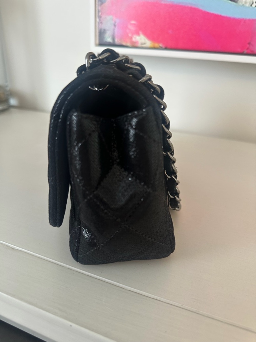 Chanel Quilted CC Crystal Black Leather Shoulder Bag with Chain Strap - Picture 8 of 16